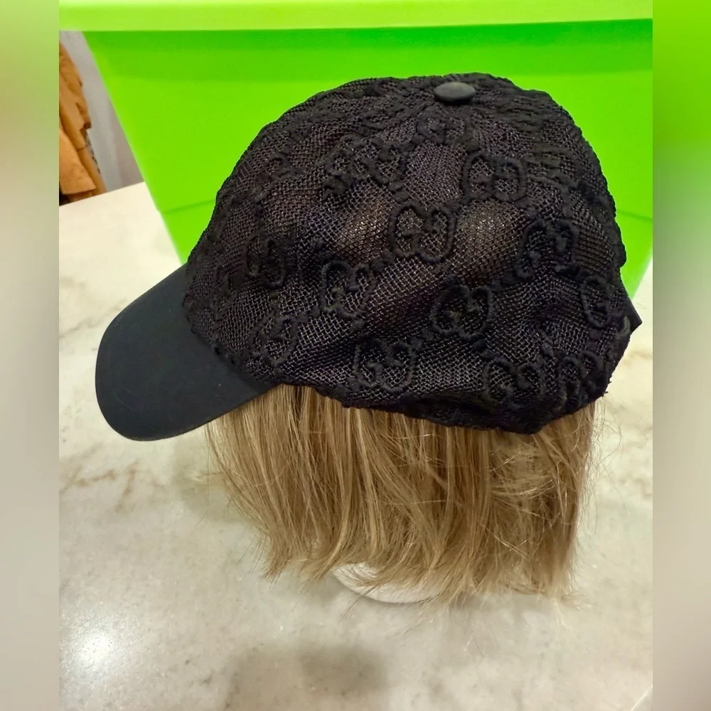 Gucci Black Lace Mesh Baseball Hat Size XL